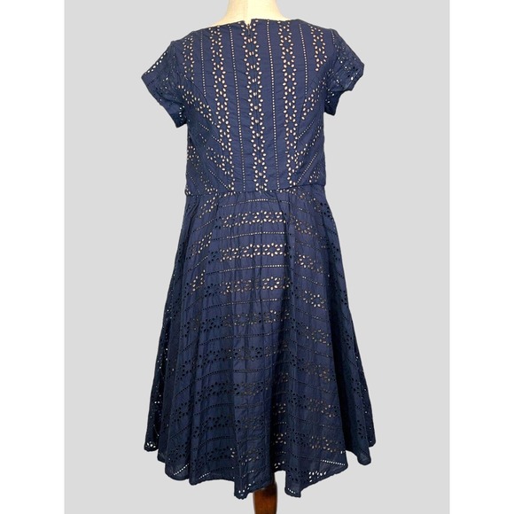eShakti Navy Blue Eyelet Dress Short Sleeve Fit& Flare Cocktail READ DESCRIPTION - Picture 2 of 14